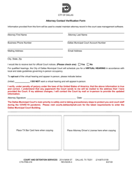 Document preview: Form CTS-FRM-418 Attorney Contact Verification Form - City of Dallas, Texas