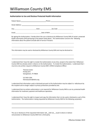 Document preview: Authorization to Use and Disclose Protected Health Information - Williamson County, Texas