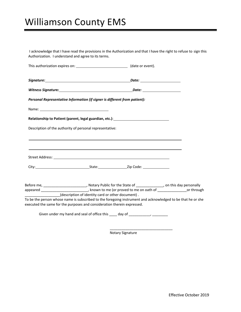 Authorization to Use and Disclose Protected Health Information - Williamson County, Texas, Page 2