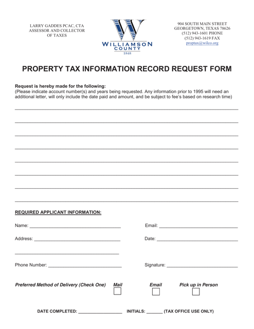 Property Tax Information Record Request Form - Williamson County, Texas Download Pdf