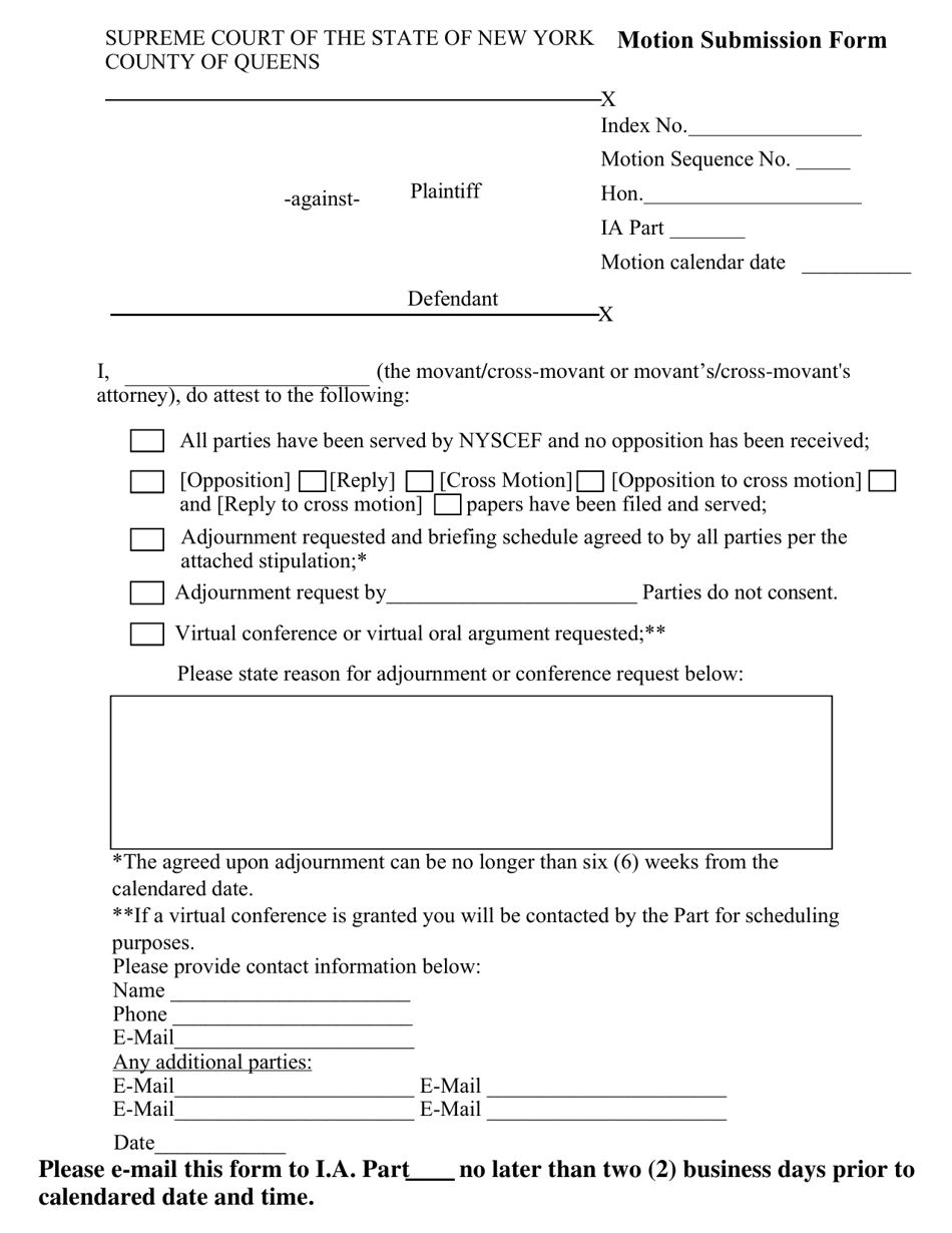 Motion Submission Form - Queens County, New York, Page 1