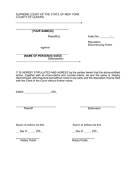 Document preview: Stipulation Discontinuing Action - Queens County, New York
