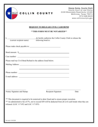 Document preview: Request to Release Civil Cash Bond - Collin County, Texas