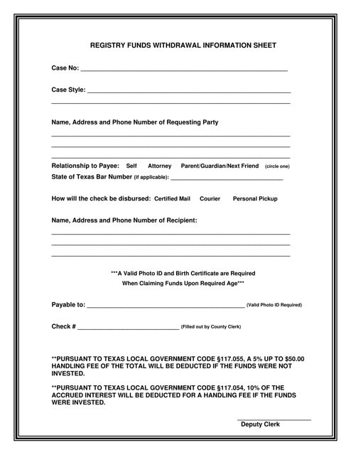 Registry Funds Withdrawal Information Sheet - Collin County, Texas