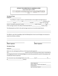 Document preview: Affidavit for Correction of a Marriage License - Collin County, Texas