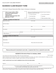 Document preview: Business Claim Request Form - Collin County, Texas