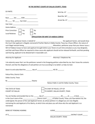 &quot;Application for Writ of Habeas Corpus&quot; - Dallas County, Texas