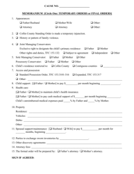 Document preview: Temporary or Final Orders Agreement Checklist - Collin County, Texas