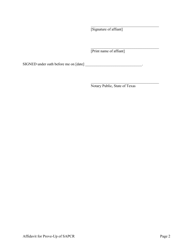 Affidavit for Prove-Up of Original Sapcr - 219th Judicial District - Collin County, Texas, Page 2