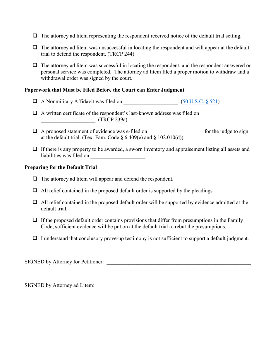 Default Judgment Checklist - Collin County, Texas, Page 3