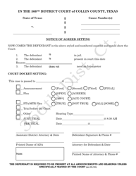Document preview: Notice of Agreed Setting - 366th District Court - Collin County, Texas