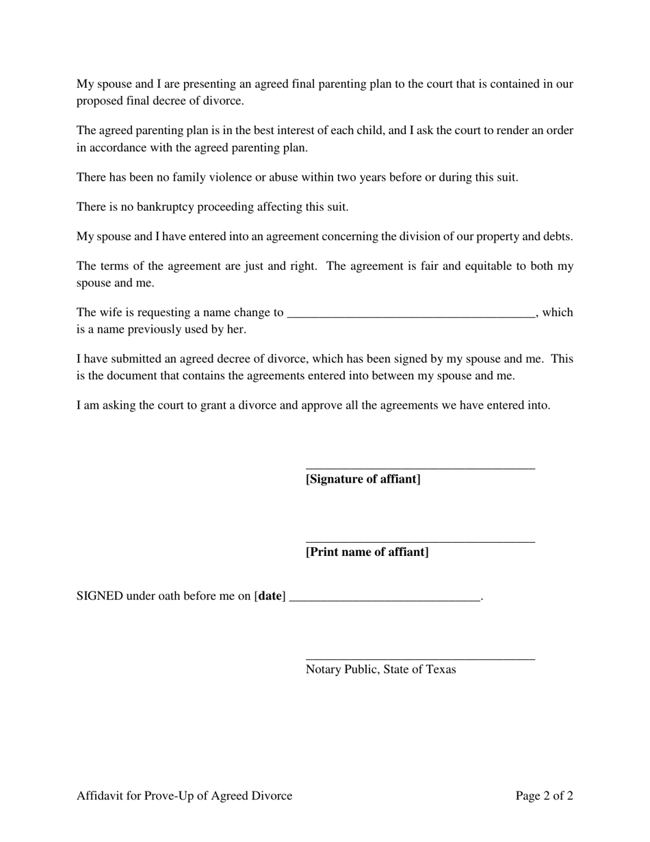 Affidavit for Prove-Up of Agreed Divorce - 469th Judicial District - Collin County, Texas, Page 2