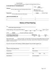 Notice of Final Hearing - Divorce - 469th Judicial District - Collin County, Texas
