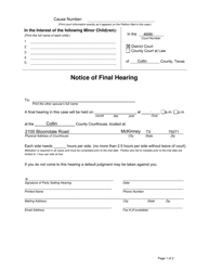 Notice of Final Hearing - Sapcr and Modification - 469th Judicial District - Collin County, Texas