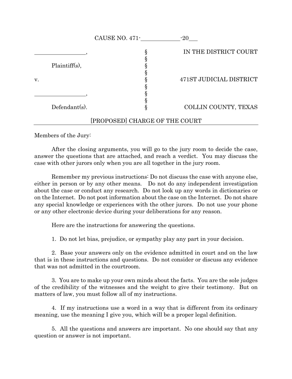 Proposed Charge of the Court - 471st Judicial District - Collin County, Texas, Page 1