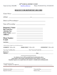 Document preview: Request for Reporter's Record - 470th Judicial District - Collin County, Texas