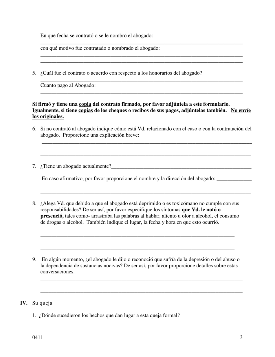 Colegio De Abogados Del Estado De Texas Formulario De Queja Formal - Dallas County, Texas (Spanish), Page 3