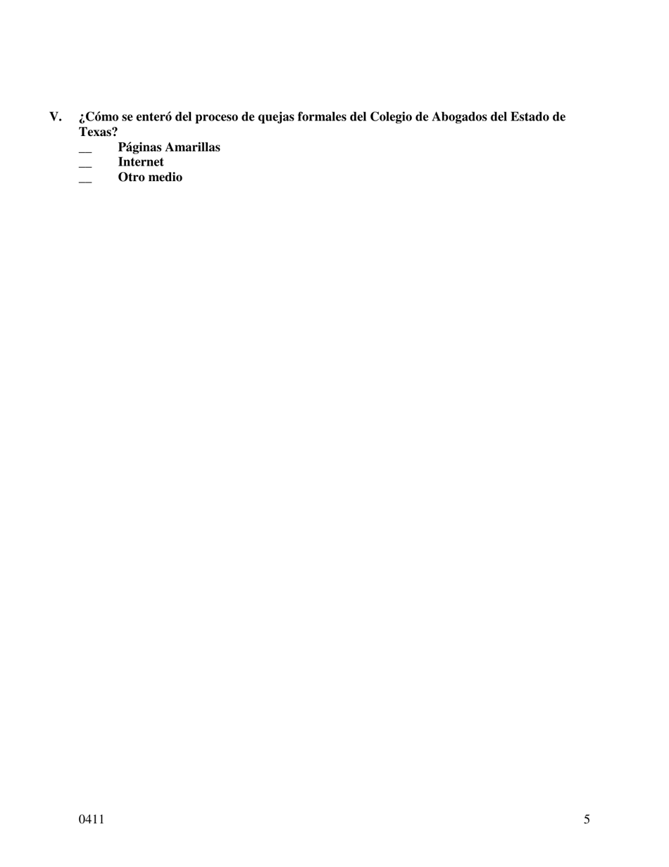 Colegio De Abogados Del Estado De Texas Formulario De Queja Formal - Dallas County, Texas (Spanish), Page 5