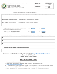 Document preview: Felony Records Request Form - Dallas County, Texas