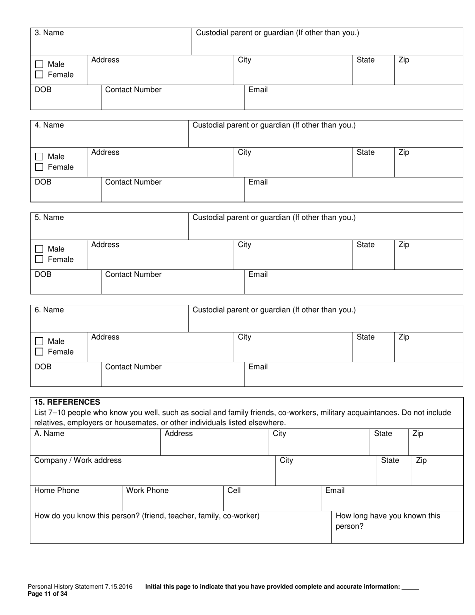 Personal History Statement - Williamson County, Texas, Page 11