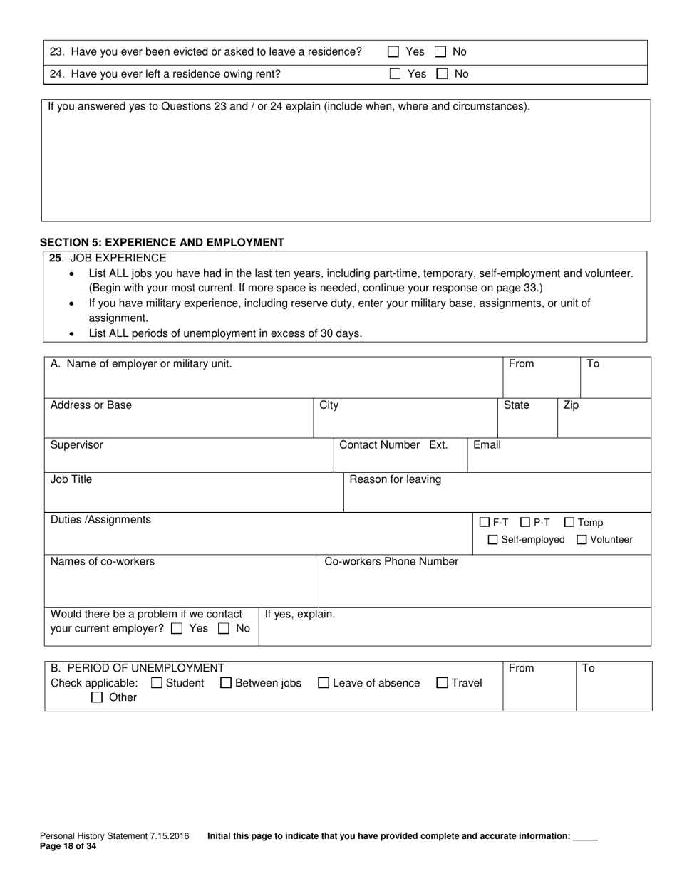 Personal History Statement - Williamson County, Texas, Page 18