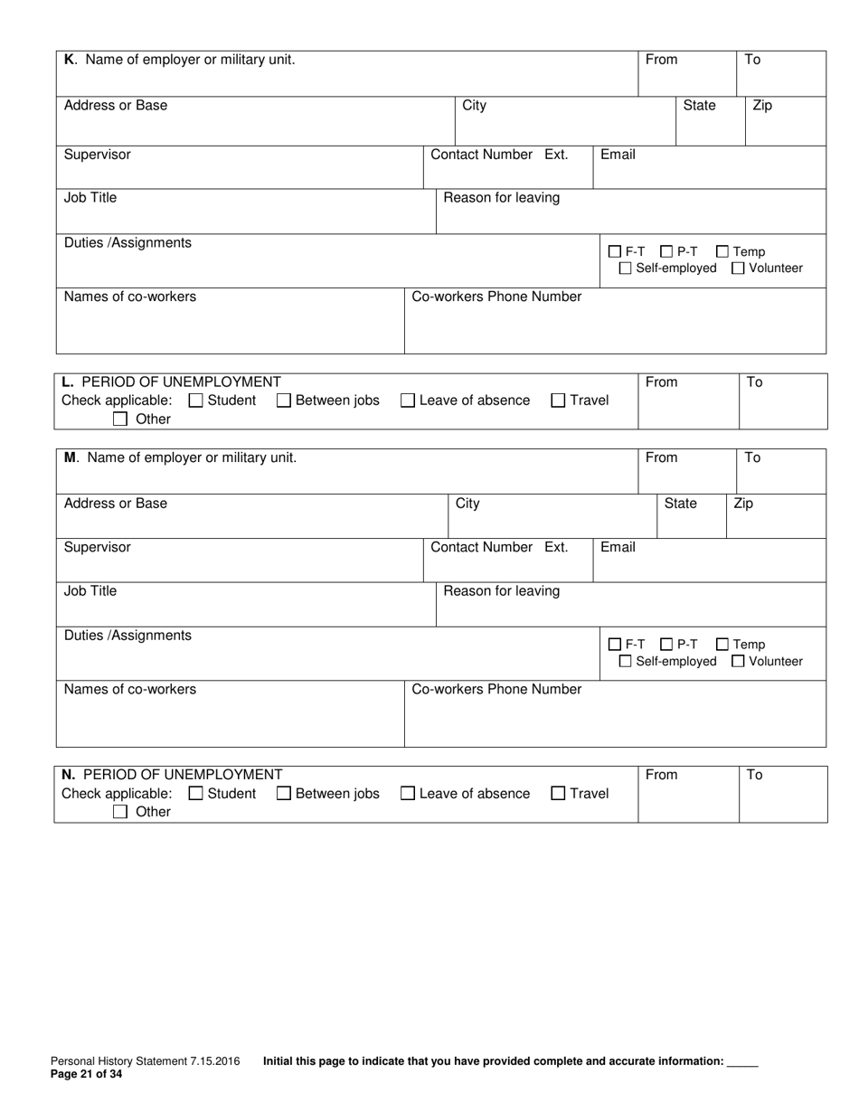 Personal History Statement - Williamson County, Texas, Page 21