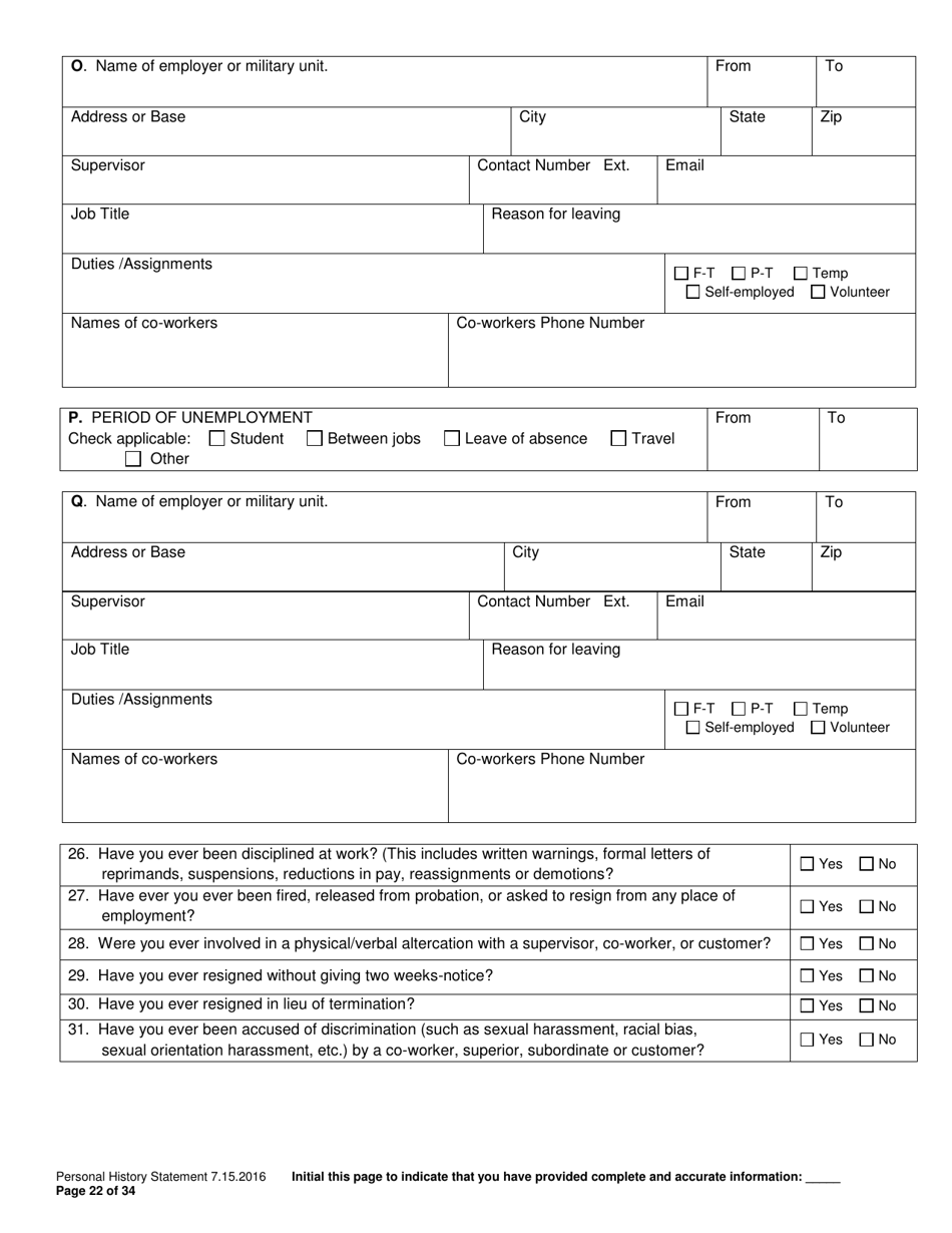 Personal History Statement - Williamson County, Texas, Page 22