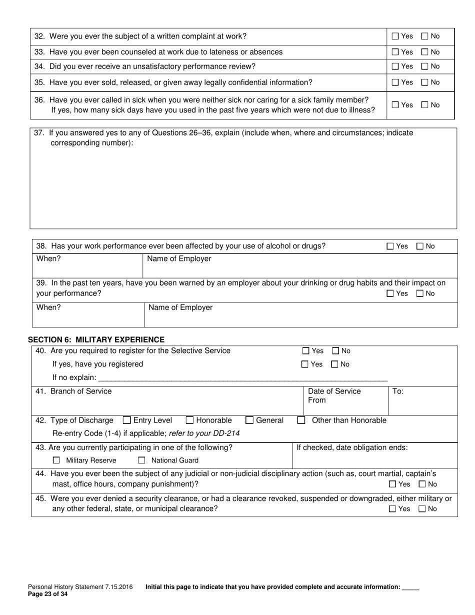 Williamson County, Texas Personal History Statement - Fill Out, Sign 