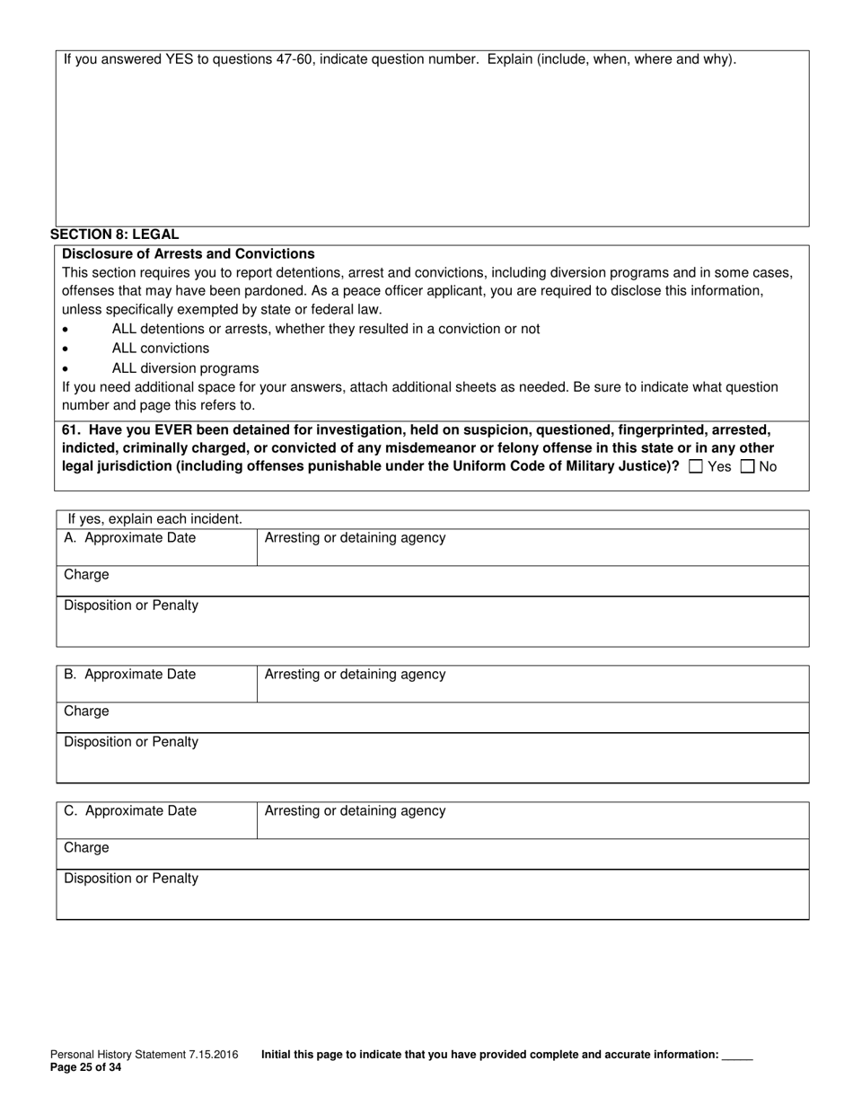 Personal History Statement - Williamson County, Texas, Page 25