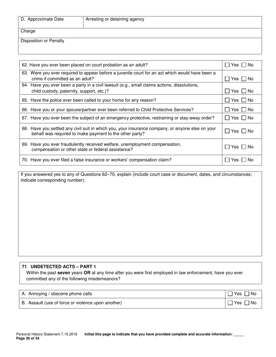 Personal History Statement - Williamson County, Texas, Page 26
