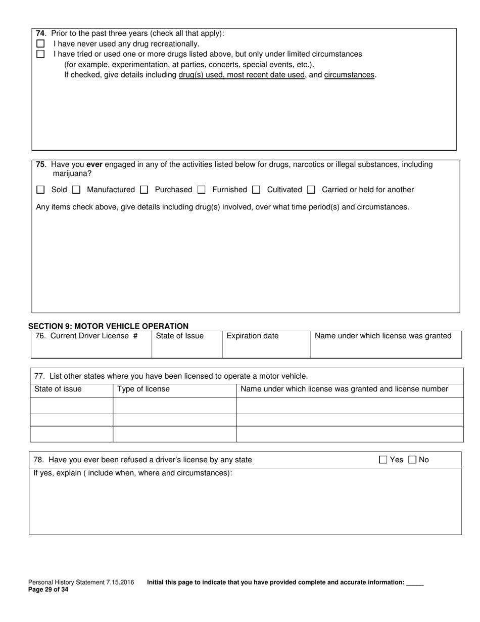 Personal History Statement - Williamson County, Texas, Page 29