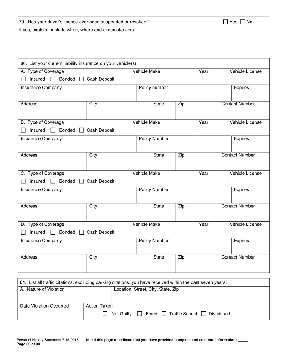 Personal History Statement - Williamson County, Texas, Page 30