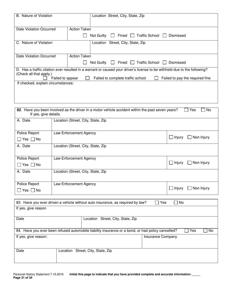 Personal History Statement - Williamson County, Texas, Page 31