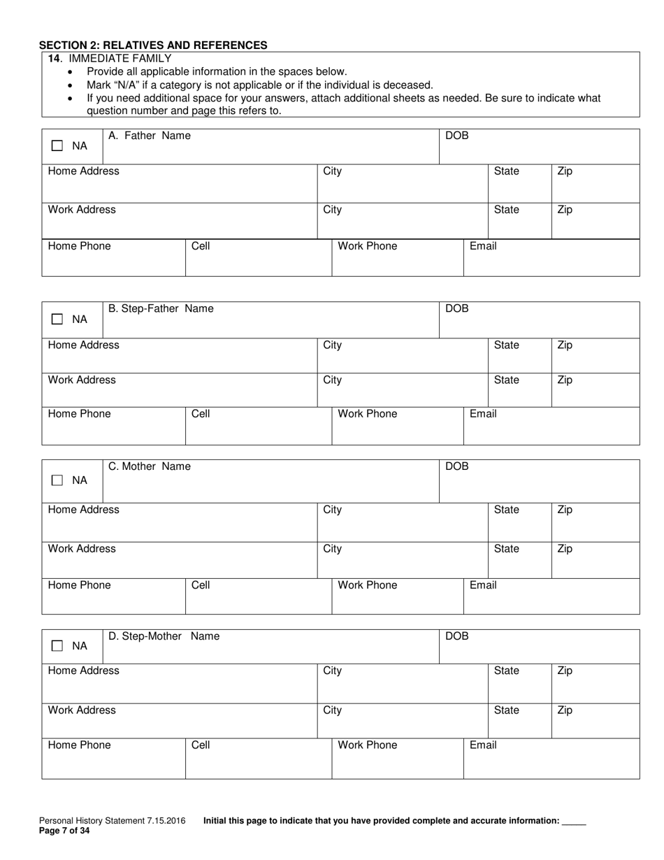 Personal History Statement - Williamson County, Texas, Page 7