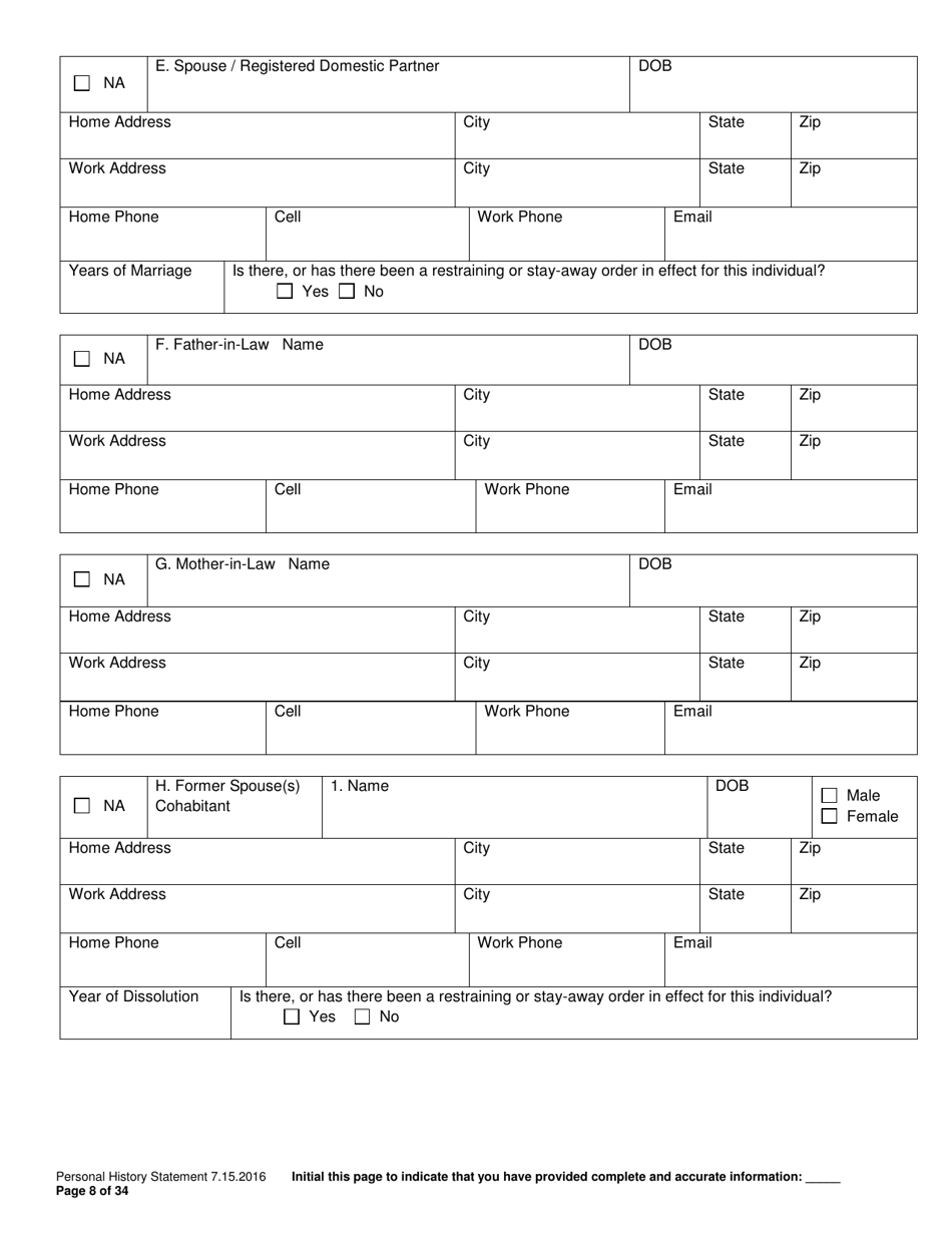 Personal History Statement - Williamson County, Texas, Page 8