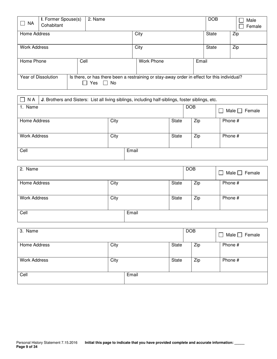 Personal History Statement - Williamson County, Texas, Page 9