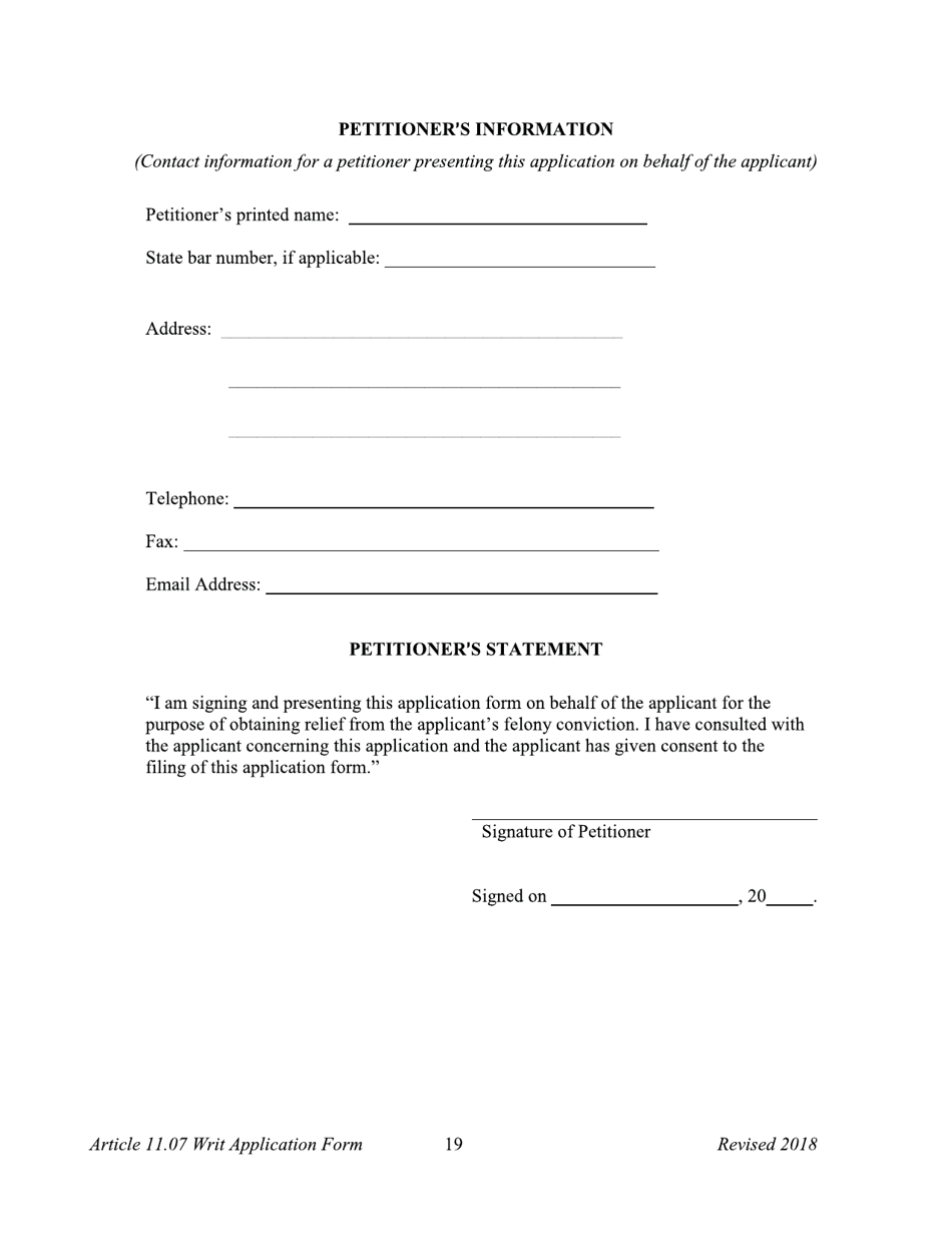 Application for a Writ of Habeas Corpus Seeking Relief From Final Felony Conviction Under Code of Criminal Procedure Article 11.07 - Dallas County, Texas, Page 19