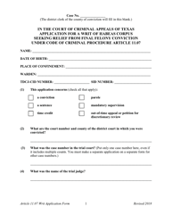 Application for a Writ of Habeas Corpus Seeking Relief From Final Felony Conviction Under Code of Criminal Procedure Article 11.07 - Dallas County, Texas