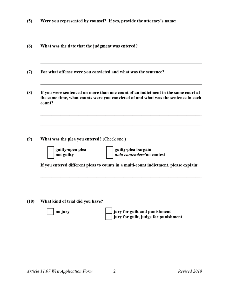 Application for a Writ of Habeas Corpus Seeking Relief From Final Felony Conviction Under Code of Criminal Procedure Article 11.07 - Dallas County, Texas, Page 2