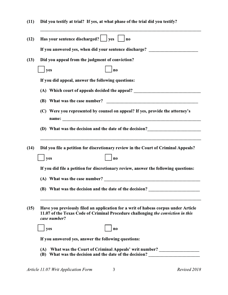 Application for a Writ of Habeas Corpus Seeking Relief From Final Felony Conviction Under Code of Criminal Procedure Article 11.07 - Dallas County, Texas, Page 3