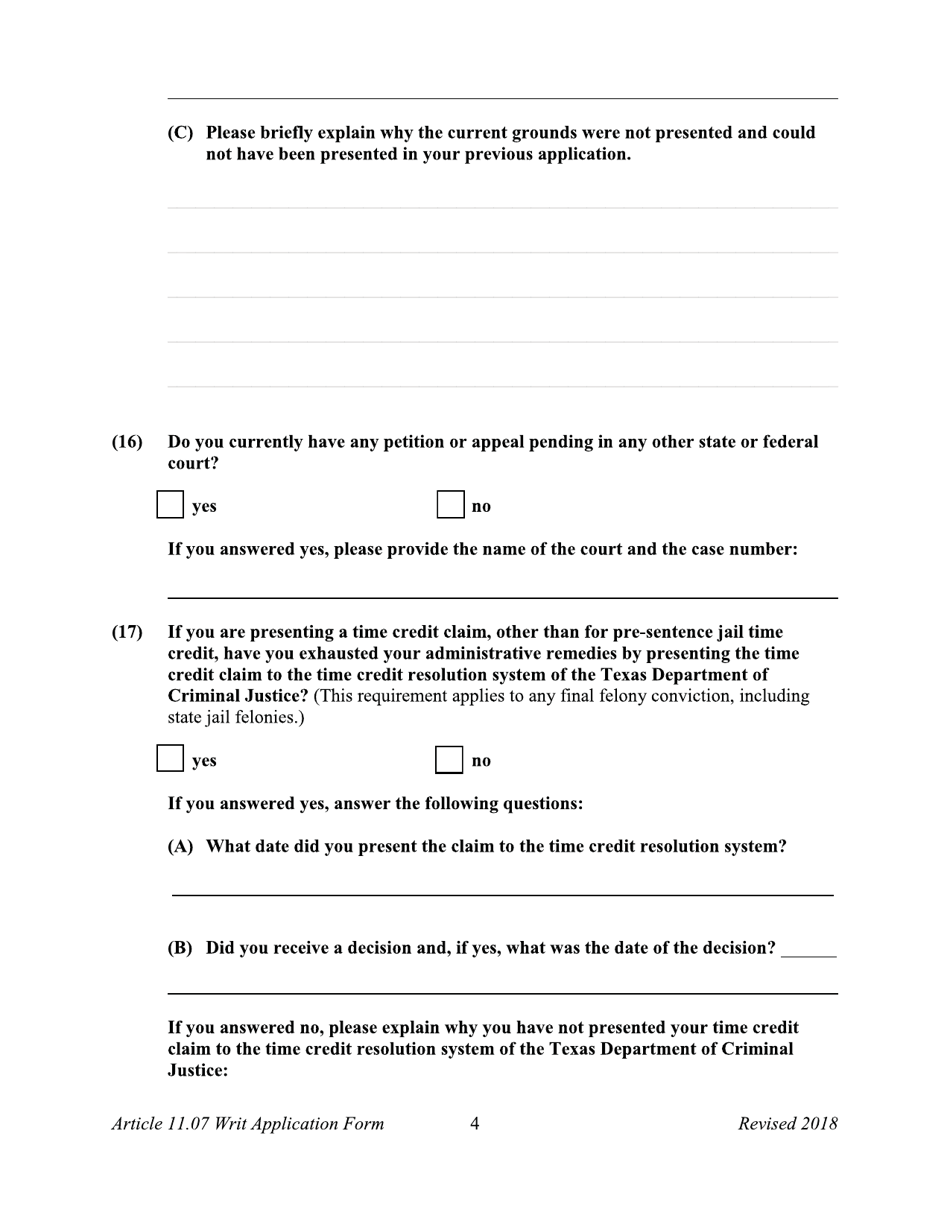 Application for a Writ of Habeas Corpus Seeking Relief From Final Felony Conviction Under Code of Criminal Procedure Article 11.07 - Dallas County, Texas, Page 4