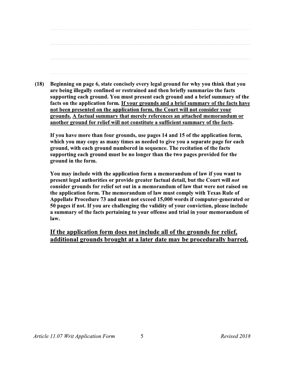 Application for a Writ of Habeas Corpus Seeking Relief From Final Felony Conviction Under Code of Criminal Procedure Article 11.07 - Dallas County, Texas, Page 5