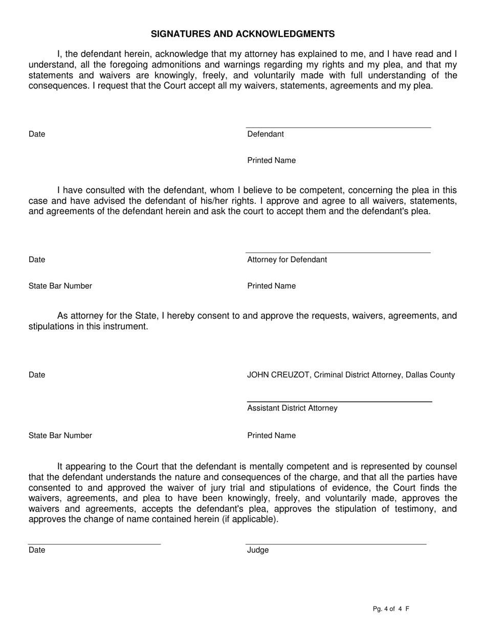 Plea Agreement - Dallas County, Texas, Page 4