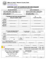Document preview: Certified Copy of Marriage Record Request - Dallas County, Texas