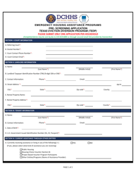 Document preview: Pre-screening Application - Texas Eviction Diversion Program (Tedp) - Dallas County, Texas