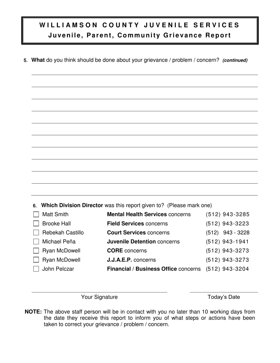 Juvenile, Parent, Community Grievance Report - Williamsons County, Texas, Page 3