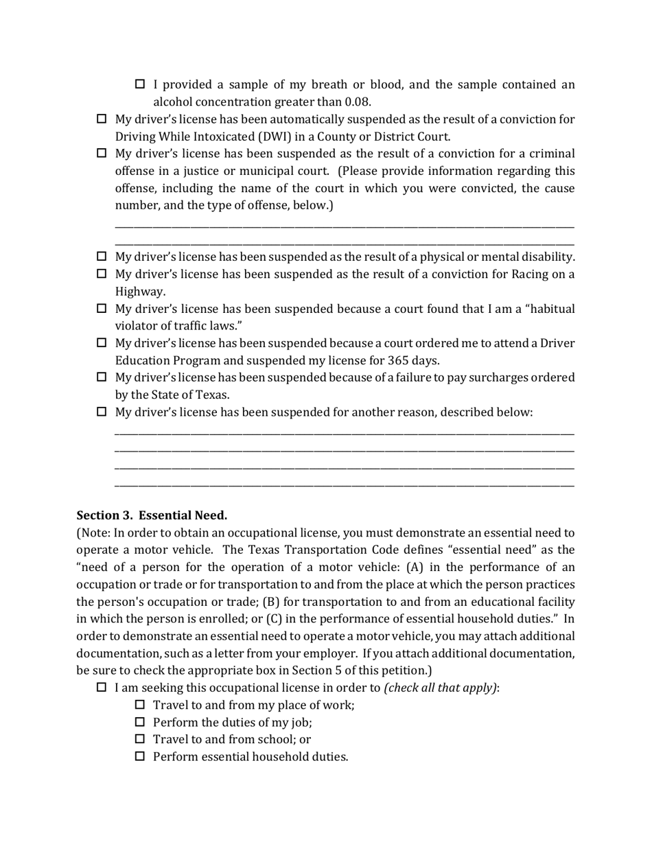 Petition for Occupational License - Precinct One - Williamson County, Texas, Page 2