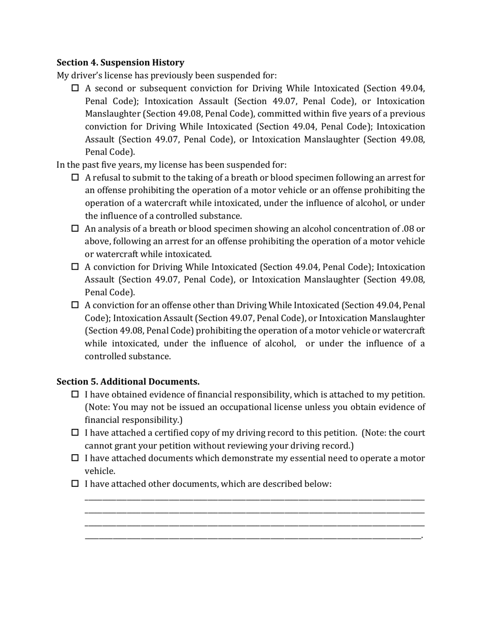 Petition for Occupational License - Precinct One - Williamson County, Texas, Page 5