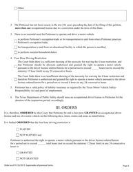 Order Granting Occupational Driver License - Williamson County, Texas, Page 2