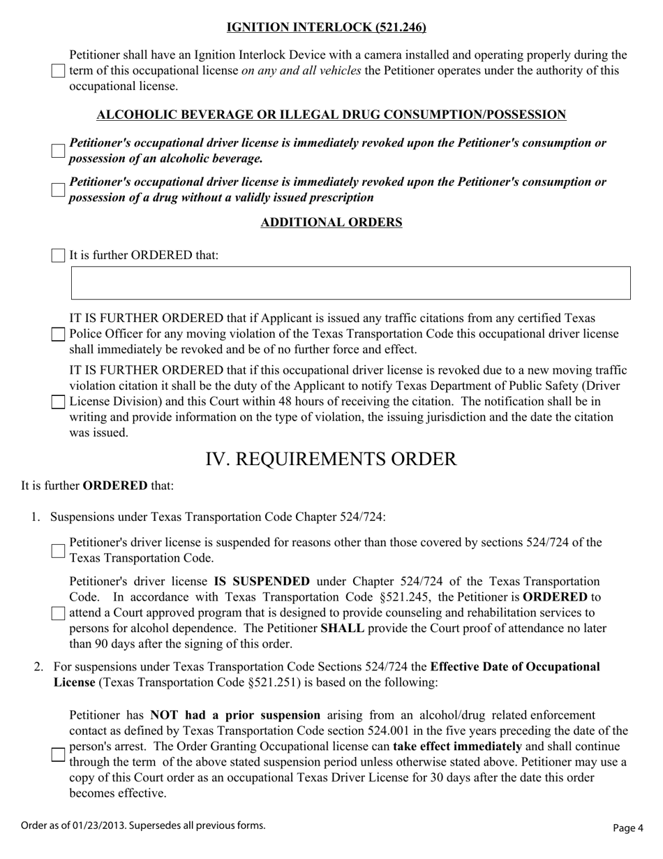 Williamson County, Texas Order Granting Occupational Driver License ...